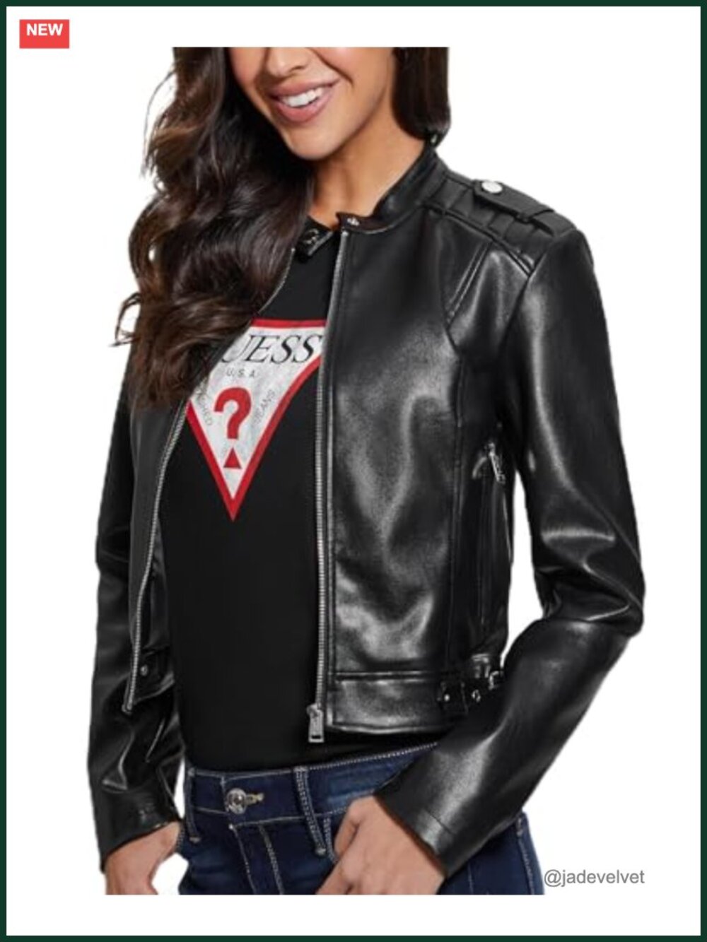 Faux Leather Moto Jacket Fitted Snap Mandarin Collar Fall